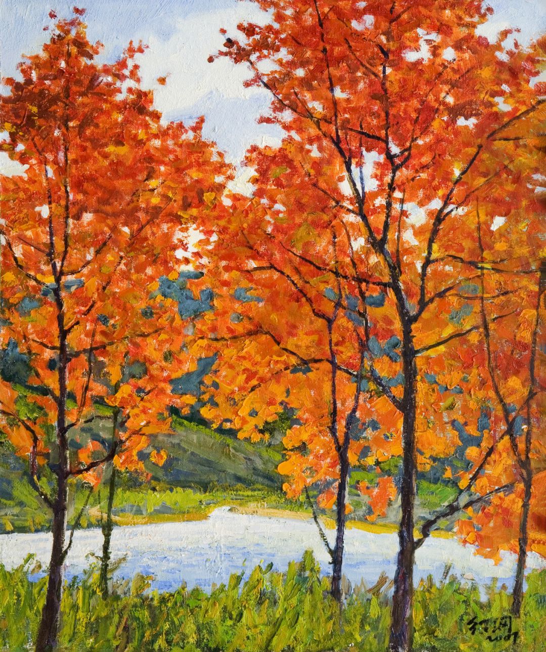 秋天的枫树水粉画图片